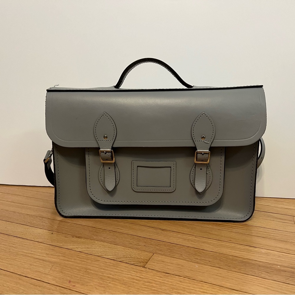 EUC Gray Cambridge Satchel Leather Batchel Briefcase Top Handle Bag Work Tote
